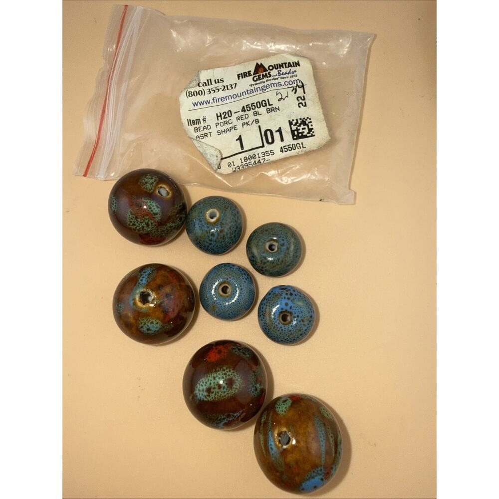 8pc Ceramic Beads Assorted Size Vintage Flower Glaze Porcelain Bracelet Jewelry